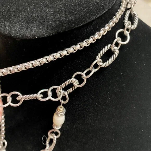 3-strand Silver tone Link chain with Faux Pearls - up to 20” - Picture 5 of 9